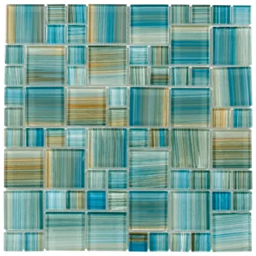 Hand-painted squares mosaic sheet, photographed flat