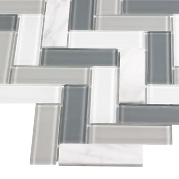 Glass herringbone mosaic sheet, photographed flat