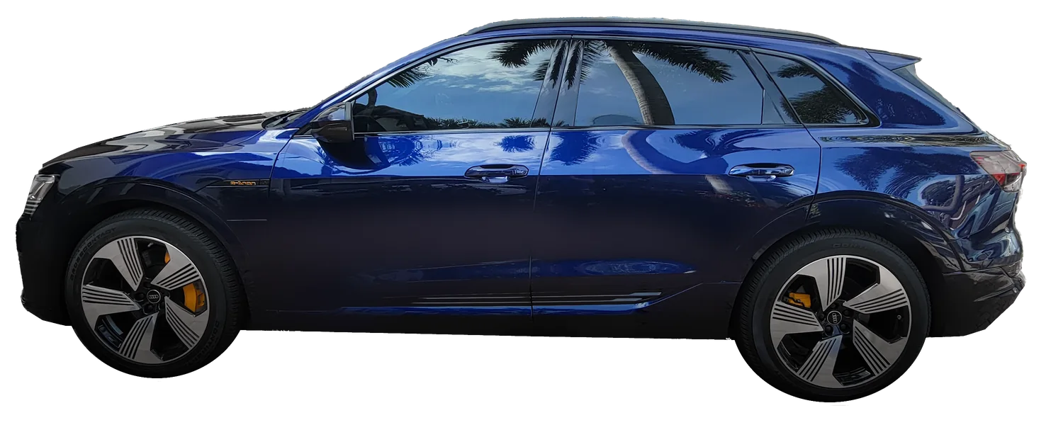 Audi e-tron, side view, with the four chip zones marked