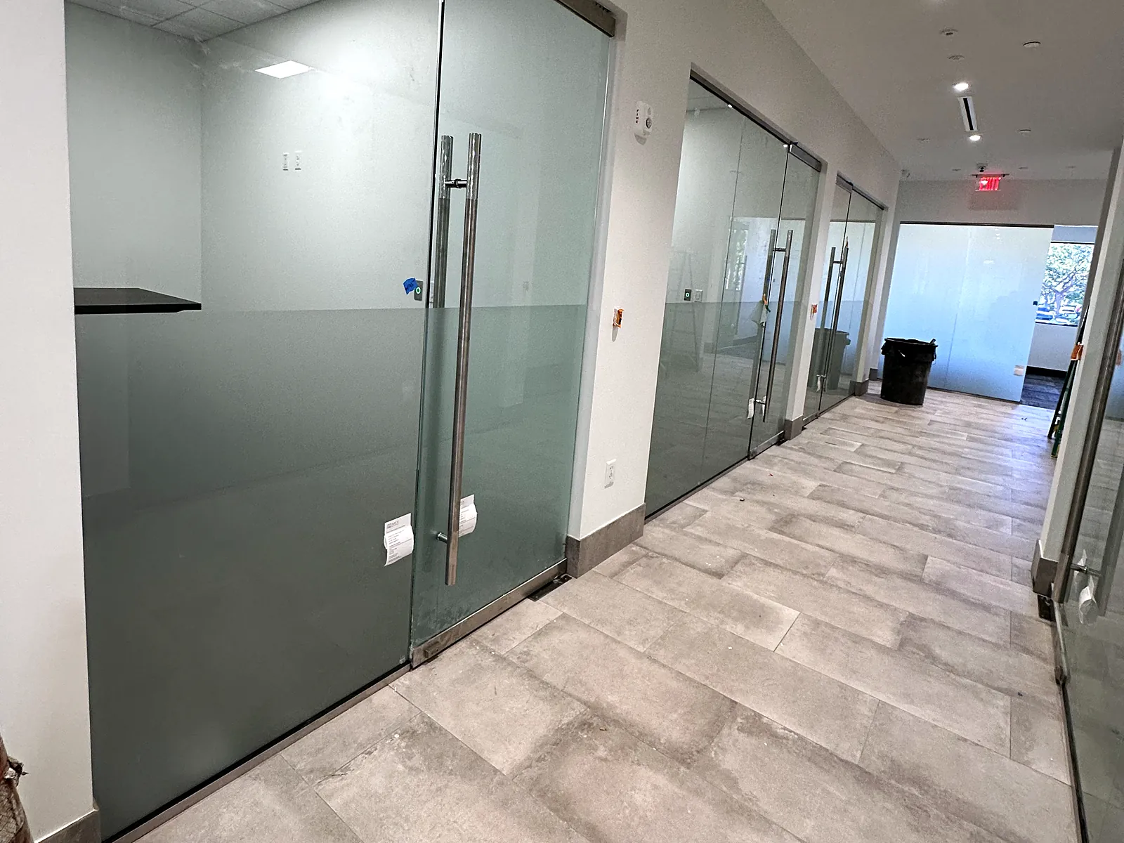 Office hallway, frosted glass fronts